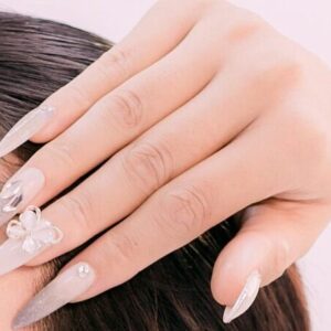 Uñas press-on transparentes con detalles en cristal Alexa Nails